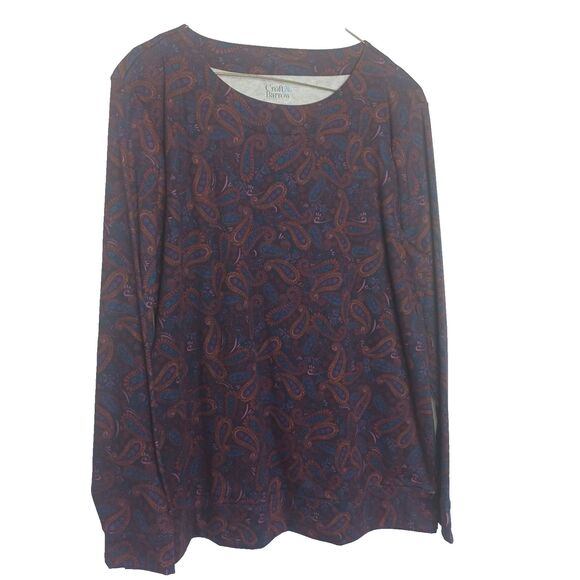 Croft & Barrow Womans Long Sleeve Purple Paisley Extra Soft Size Large - Picture 1 of 3